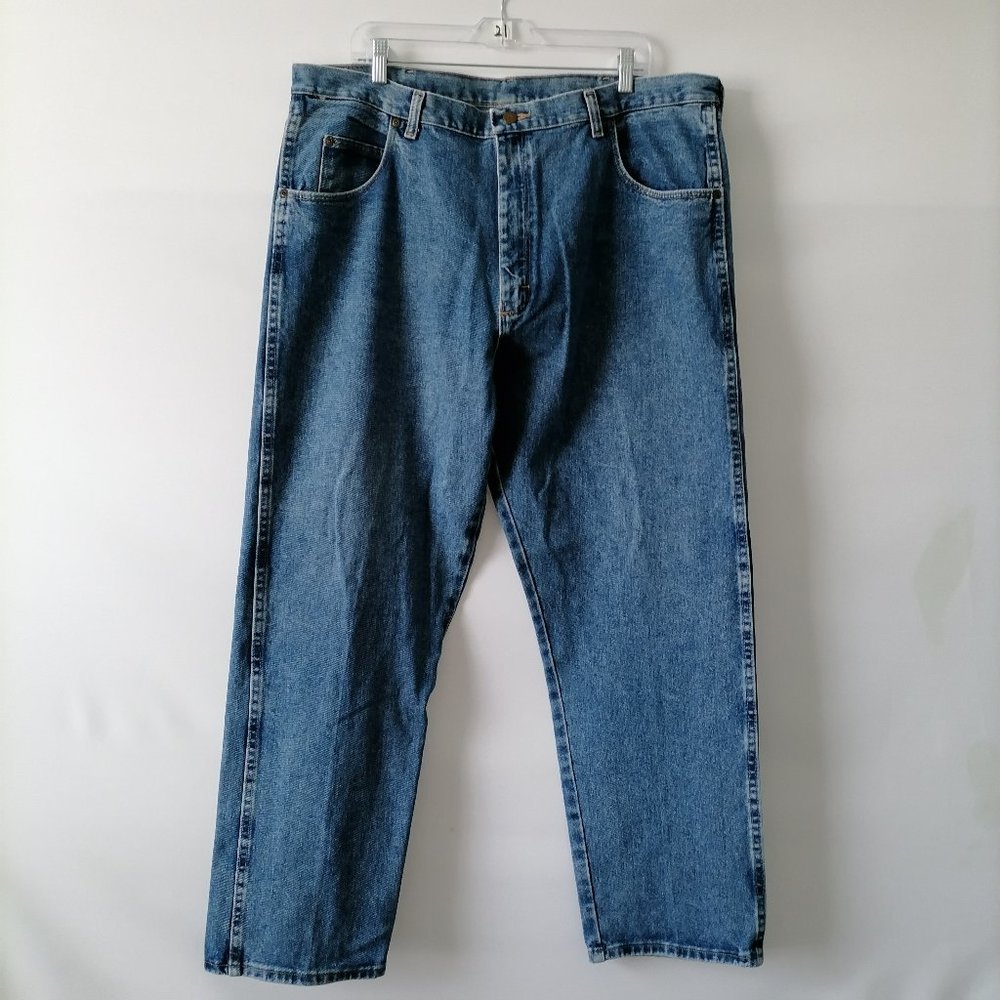 Wrangler Mens Blue High Rise Casual Straight Leg Denim Jeans Regular Size 42x30